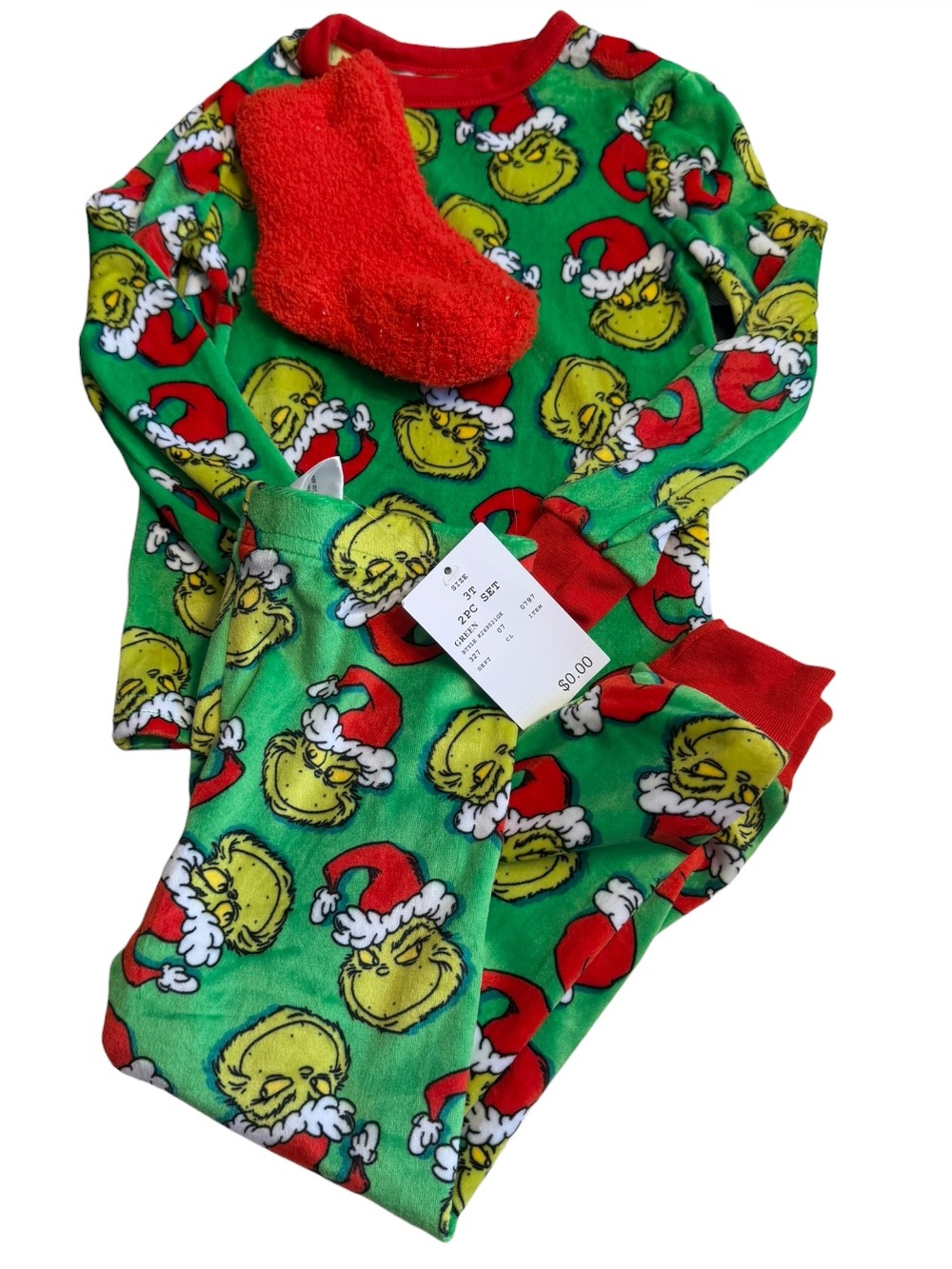 Grinch Holiday Pajama Set with Red Socks NWT Unisex Size 3T